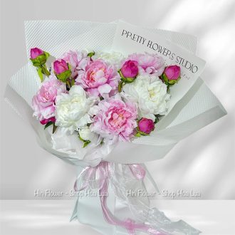 Bó Hoa Lụa Peony Hồng Nhạt
